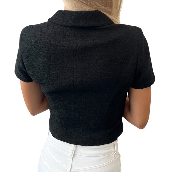 CHANEL Vintage 95P CC Mark Logo Cropped Jacket #36 Button Black Gold [106360] - Picture 3 of 12